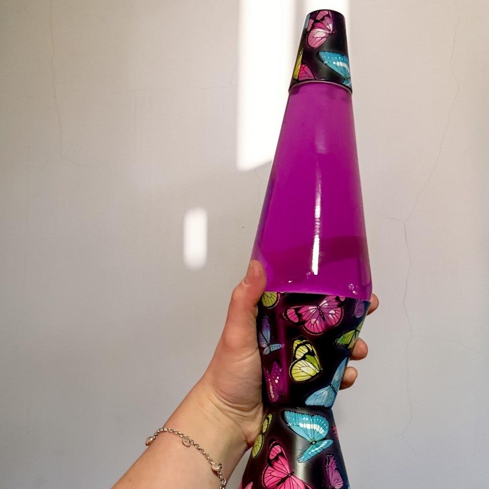 14.5 Inch Bioluminescent Butterfly Lava Lamp, Purple and Pink Lava